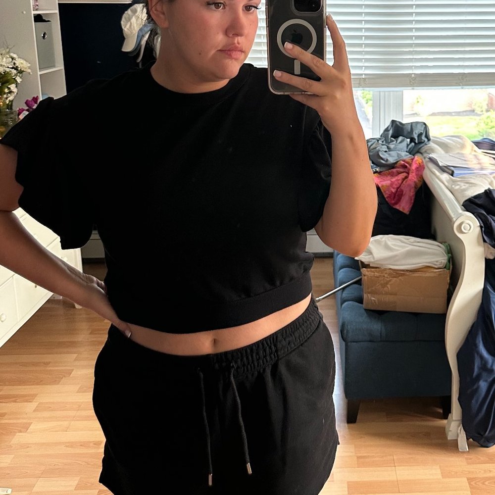 Revamped Athleisure Black sweatshirt crop top Size XS